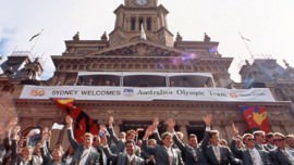 Members of the Australian Olympic Team in front of the Town Hall 1993, City of Sydney Archives NSCA CRS 904/1356